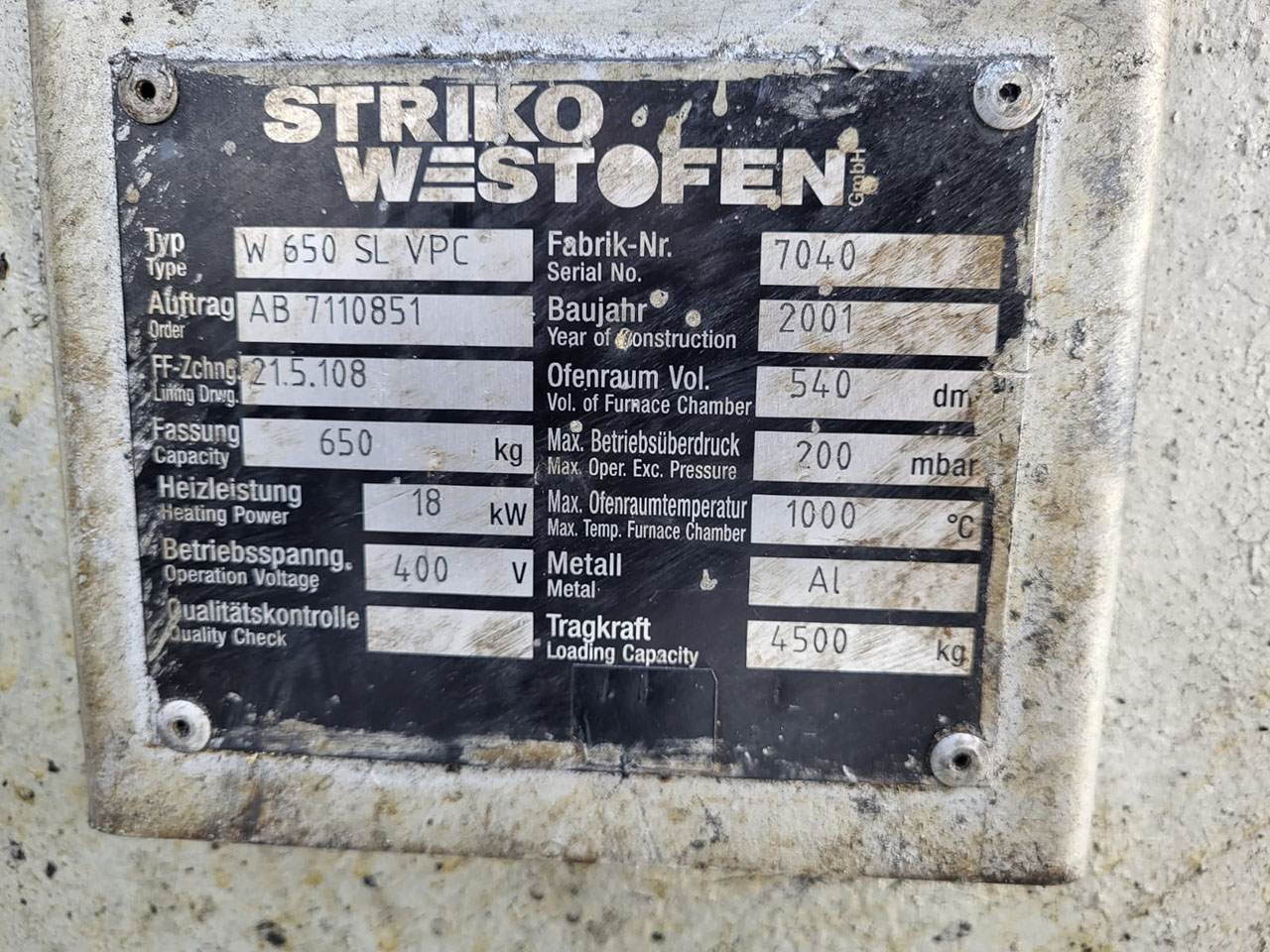 StrikoWestofen W 650 SL ProDos doseringsugn O1749, begagnad